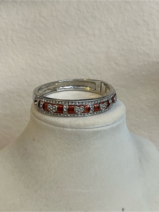 Source Unknown Jewelry - Heart enamel rhinestone silver tone bangle cuff bracelet